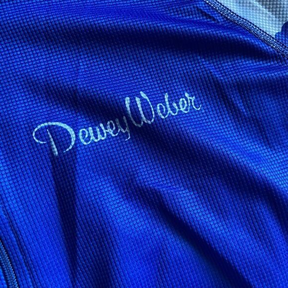 Dewey Weber Quarter Zip Cycling Shirt Back Pockets Blue Thin Lightweight Large - Picture 11 of 14